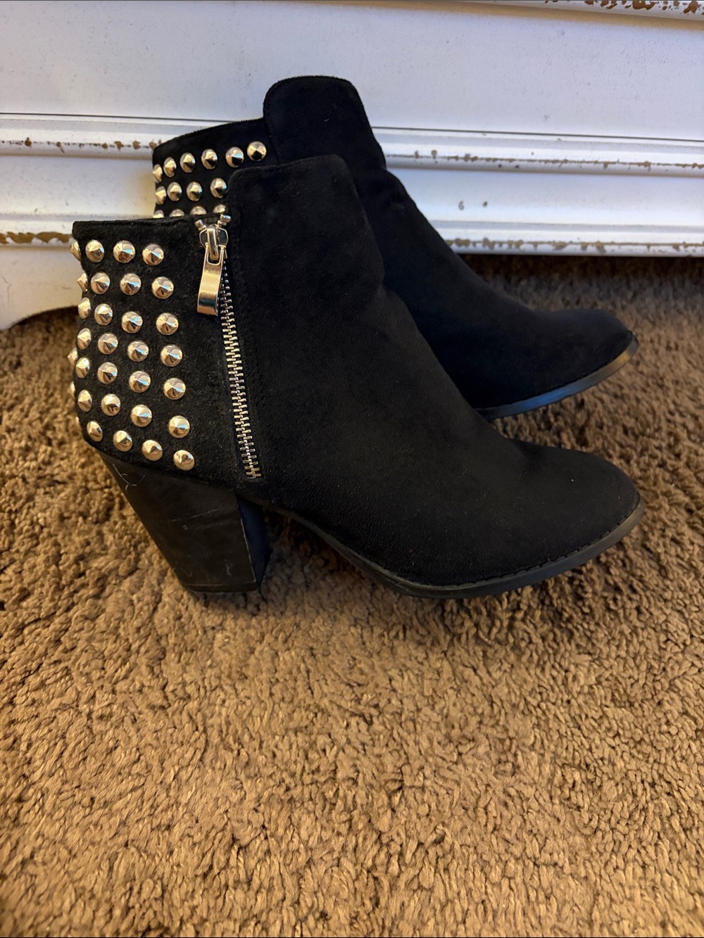 Charles Albert Black Suede Studded Ankle Boots with Side Zip
